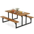 thumbnail image 2 of Costway 6-Person Acacia Wood Picnic Table with 2 Built-In Benches Umbrella Hole Metal Frame, 2 of 10