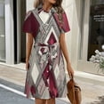 thumbnail image 3 of Abstract Geometric Maroon Pattern Womens Shirt Dresses Women'S Short Sleeve Dress Turn-Down Collar Dress A Line Casuall Dress Oversize(XS-6XL), 3 of 7