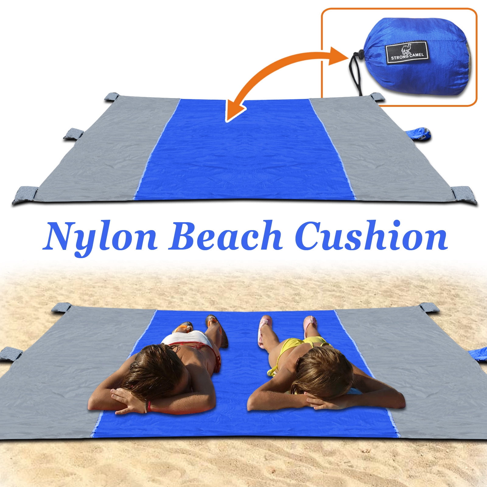 Sunrise 9'X7' Sand Beach/Picnic Blanket W/6 Corner Pockets Nylon Beach Cushion