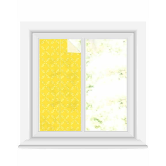Window Privacy Film Yellow Morocco Stained Glass Window Film Decorative Sun Block Window Cover Geometric Leaf Diamond Lattice Abstract Window Clings Static Adhesive Sticker for Bathroom 17.7"x39.3"