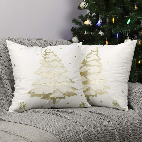 Lewondr Christmas Tree Throw Pillow Cover, 2 Pack Xmas Tree Decorative Throw Pillow Case Sofa Cushion Cover with Hot Stamping Pattern Indoor Decor for Festival Party 18"x18"(45x45cm), Gold