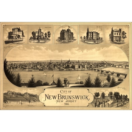 24"x36" Gallery Poster, map of City of New Brunswick, New Jersey 1880