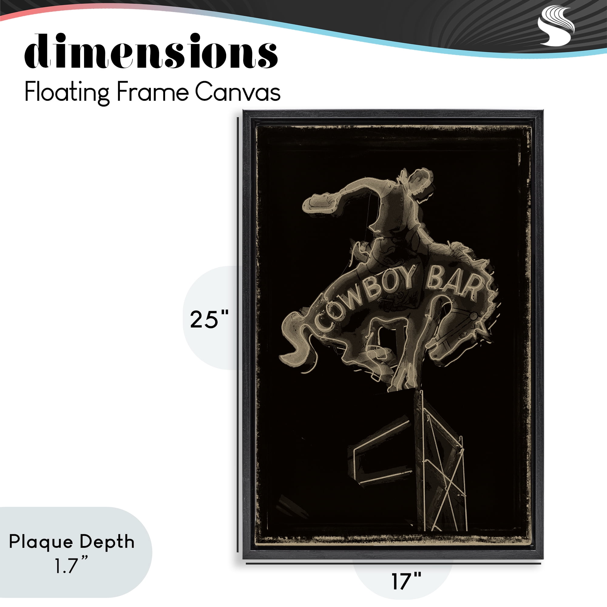 Stupell Industries Cowboy Bar on Black Black Framed Floater Canvas Wall Art, design by Grotto Studios