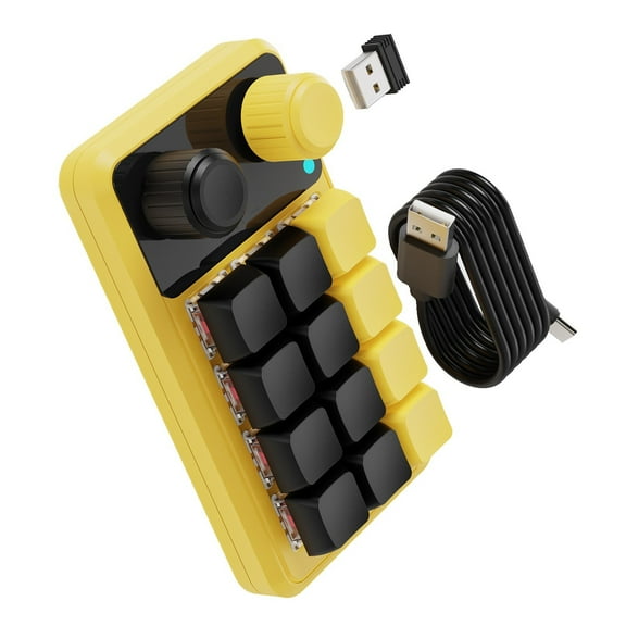 Ergonomic 12 Key Gaming Macros Keyboards with RGBs Lights, Two Control Knobs, Wireless & Wireds Connection