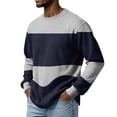 thumbnail image 5 of Men's Stripe Crewneck Waffle Knit Print Pullover Sweatshirt, Long Sleeve Casual Daily Top for Fall Spring,Gray,L, 5 of 9