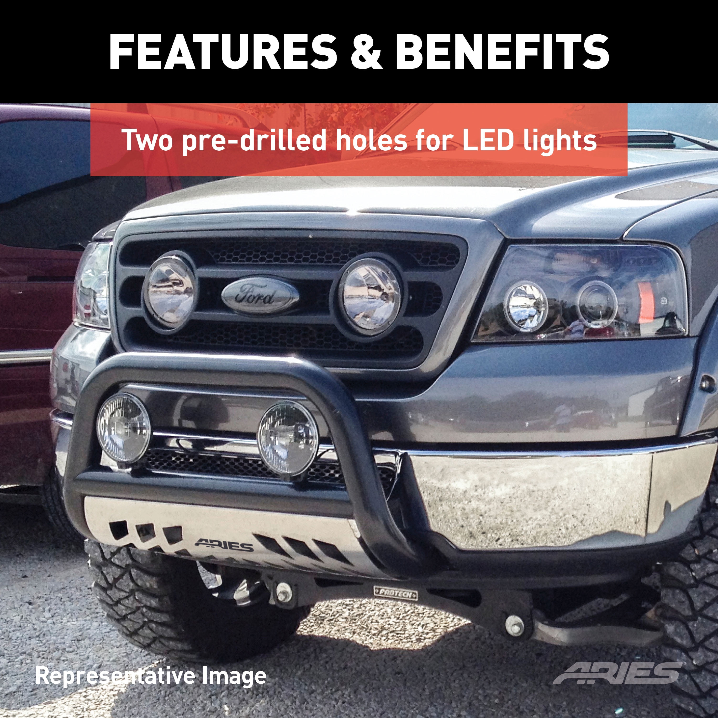 Aries B35-3013 Black Bull Bar with Stainless Steel Skid Plate Aries B35-3013 Black Bull Bar with Stainless Steel Skid Plate