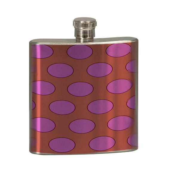 KuzmarK 6 oz. Stainless Steel Pocket Hip Liquor Flask - Purple Peach Polka Dots
