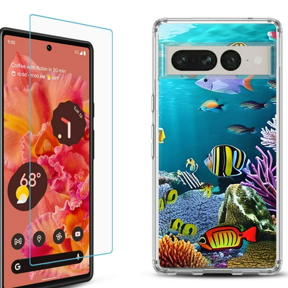 Shockproof Bumper Phone Case for Google Pixel 7, with Tempered Glass Screen Protector, by OneToughShield ® - Underwater