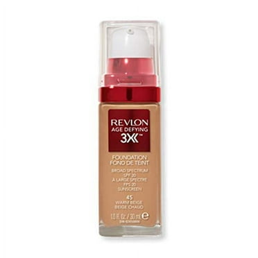 Revlon Age Defying 3X Makeup Foundation, Firming, Lifting and Anti-Aging Medium, Buildable Coverage with Natural Finish SPF 20, 045 Warm Beige, 1 fl oz