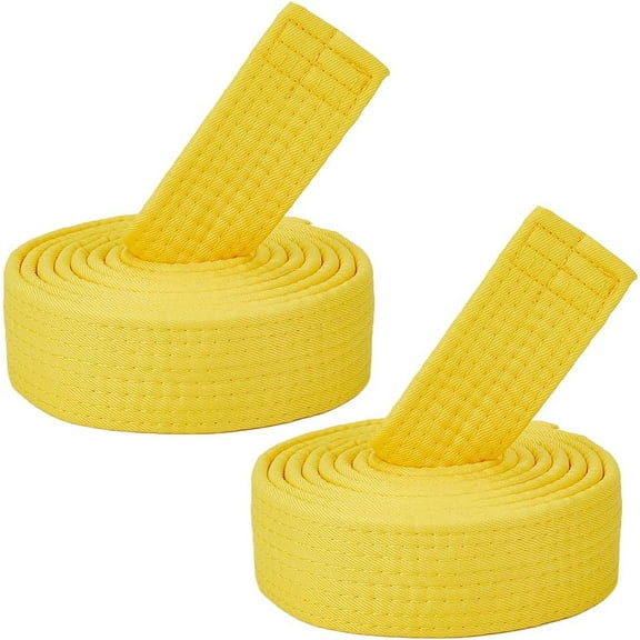 2Pcs Yellow Karate Belts Polyester Martial Arts Belt Judo Jiu-Jitsu TKD Aikido Uniform Ranking Belt Long Soft Universal Fit Belts Taekwondo for Men Women Sports Training Equipment 6.56ft Yellow