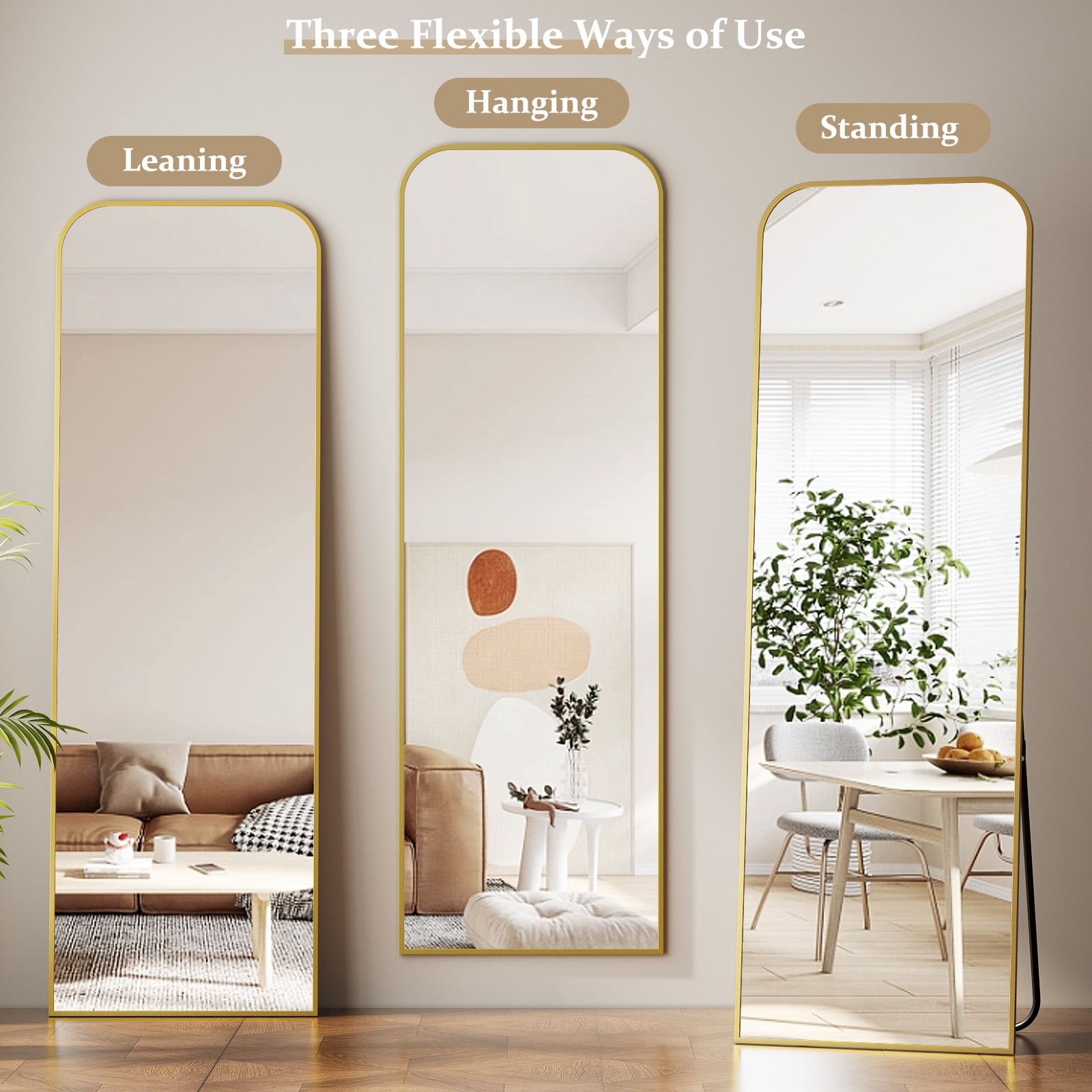 Puremirror 64"x21" Arched Floor Mirror Full Body Standing Mirror with Metal Frame, Gold