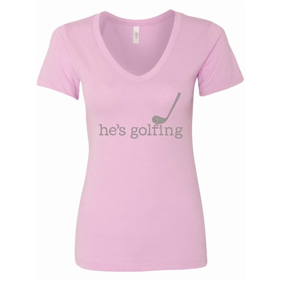 Inktastic Funny Golfing Tee He's Golfing Women's V-Neck T-Shirt