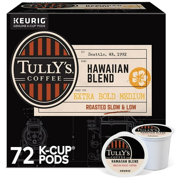 Tully's Coffee Hawaiian Blend Keurig Single-Serve K-Cup Pods, Medium Roast, 72 Count (6 Packs of 12)