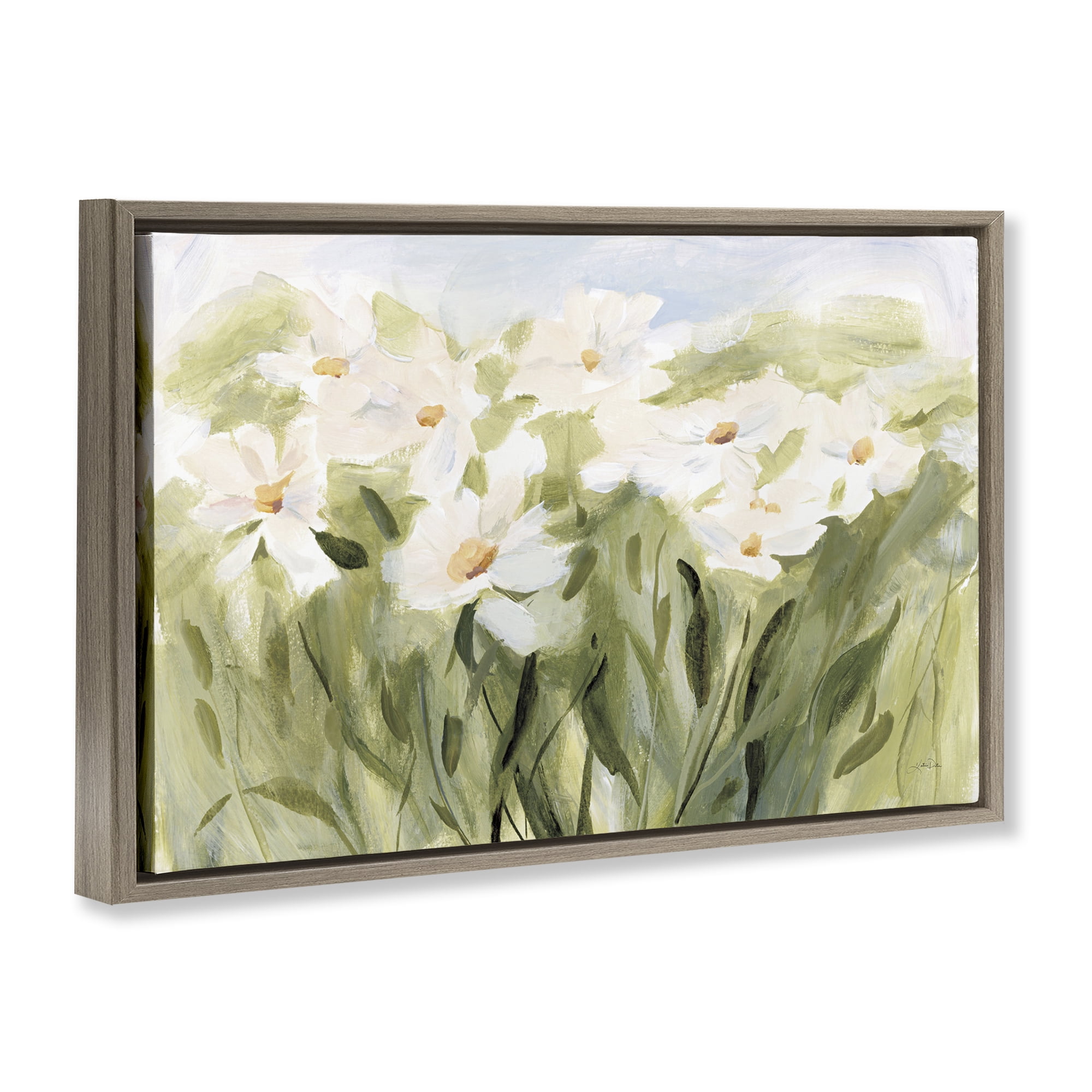 Stupell Industries Daisy Meadow View Botanical & Floral Painting Brown Floater Framed Art Print Wall Art, 25 x 17