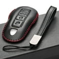 thumbnail image 4 of Vitodeco Genuine Leather Smart Key Fob Case with Leather Key Strap Compatible for Porsche 718, Porsche 911, Porsche Panamera, Porsche Cayenne (4-Button, Black/Red), 4 of 5
