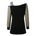 thumbnail image 3 of Sparkle Tops for Women Sequin Sheer Mesh Puff Long Sleeve Cold Shoulder T Shirts Dressy Casual Asymmetrical Neck Loose Blouses, 3 of 5