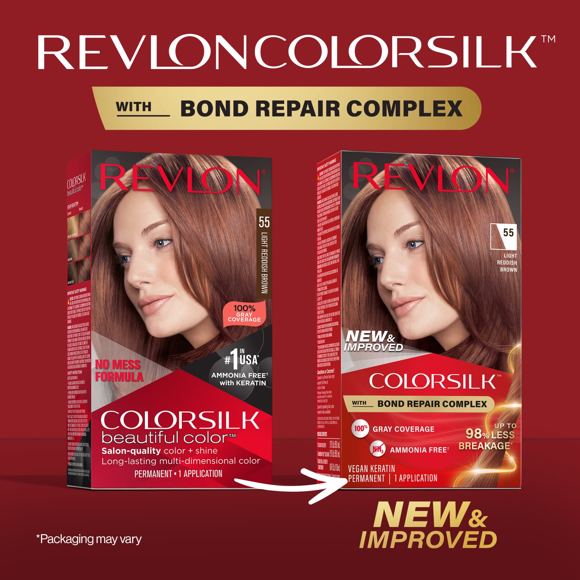 (3 pack) Revlon ColorSilk Permanent Hair Color, Bond Repair Complex, 55 Light Reddish Brown, 1 pack (图4) (3 pack) Revlon ColorSilk Permanent Hair Color, Bond Repair Complex, 55 Light Reddish Brown, 1 pack (图4)