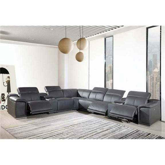 HomeRoots 366359 Dark Gray Power Reclining Sectional with 2-Console, 8 Piece - 154 x 200 x 162.2 in.