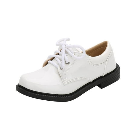 ZACPNCV Boy Kid Dress Shoe Lace Up Loafer Slip On Tuxedo Shoes for Prom Uniform Wedding Formal Events White 8-9 Years