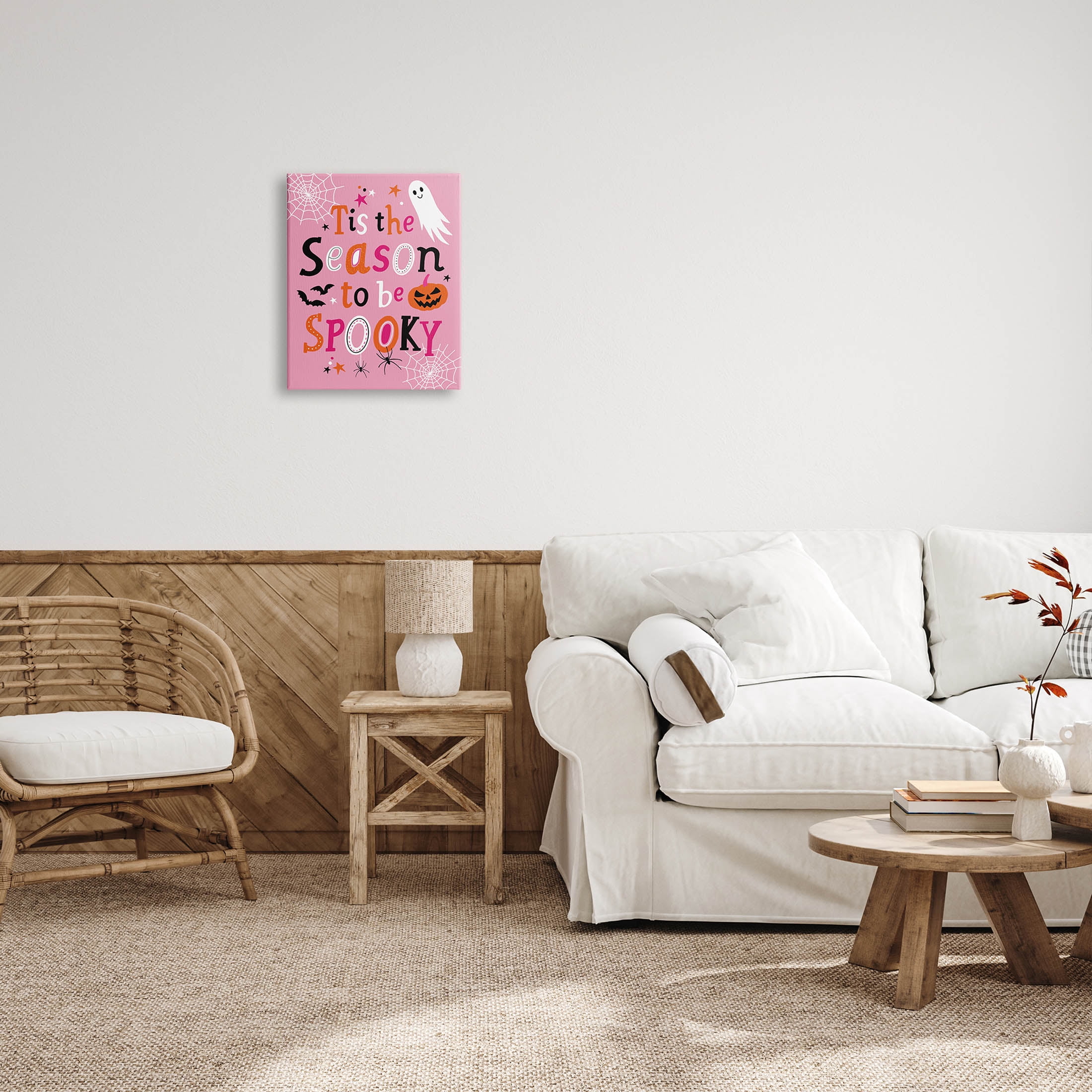 Tis The Season To Be Spooky Ghost Phrase Holiday Graphic Art Gallery Wrapped Canvas Print Wall Art