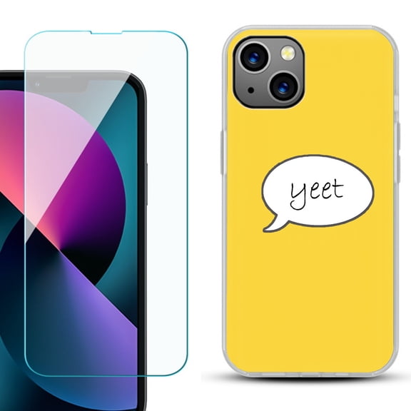 Slim-Fit Gel TPU Phone Case for iPhone 13 Mini, with Tempered Glass Screen Protector, by OneToughShield ® - Yeet