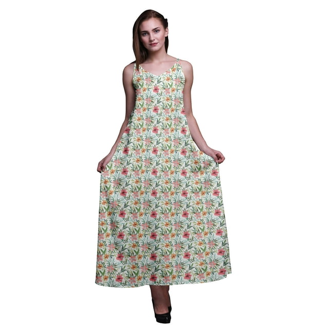 Bimba Robe Longue Sans Manches à Bretelles Spaghetti Imprimée Florale en Rayonne pour Femmes - Grande Taille