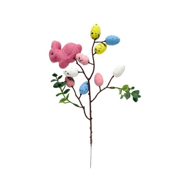 Huevo de Pascua de espuma y decoración de conejito. Realista arreglo floral primaveral para interiores.