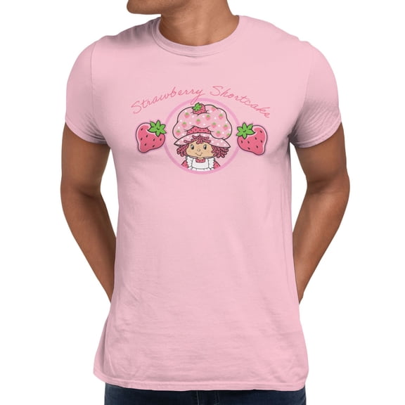 Strawberry Shortcake Retro Circle With Strawberries Design Men's T Shirt (Light Pink, S-XXXL)