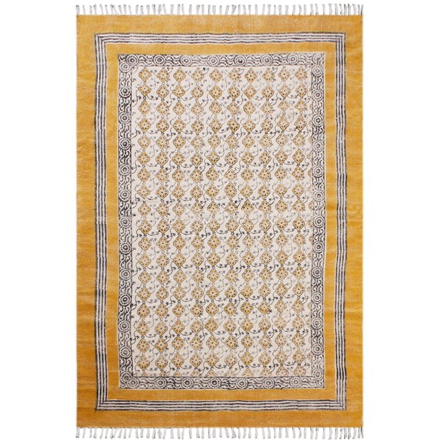 Casavani Handmade Cotton Dhurrie Living Room, Dining Room Rug Outdoor Patio Rug, Yellow 5x8 feet