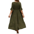 thumbnail image 5 of LWavelet Women's Plus Size Tiered Maxi Dress 3/4 Sleeve V-Neck Ruffle Cuff Casual Loose Dress Dark Green 4XL, 5 of 5