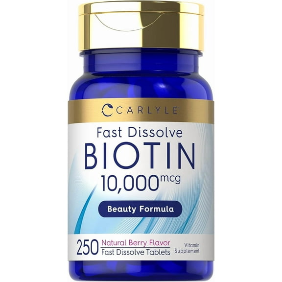 Biotin 10000 mcg | 250 Tablets | Berry Flavor | Vegetarian, Non-GMO, Gluten Free | by Carlyle