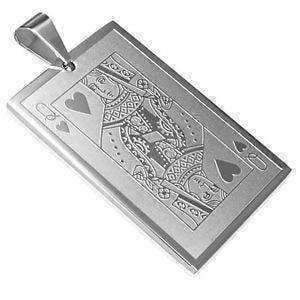ON SALE - Casino Poker Playing Cards Stainless Steel Pendant Necklace Queen of Hearts