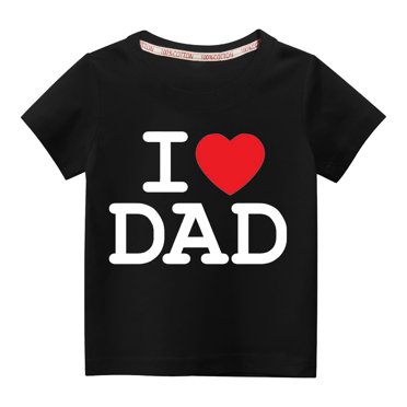 Virmaxy J'aime Papa Unisexe Enfants T-Shirt Basique de la Saint-Valentin Bébé Garçons Filles Léger Col Rond Chandail Chemise Printemps Été Manches Courtes Coton Décontracté Ample T-Shirts Noir 5T