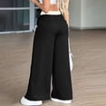 thumbnail image 4 of Women's Casual Wide Leg Pants Lightweight Drawstring Waist with Side Pockets Summer Comfy Slacks Black L, 4 of 6
