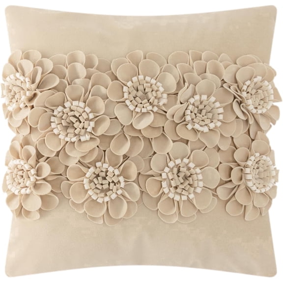 JWH Handmade 3D FlowerThrow Pillow Covers Aesthetic Decorative Floral Accent Pillow Cases 18"x18"Camel for Sofa Couch Bedroom Decor