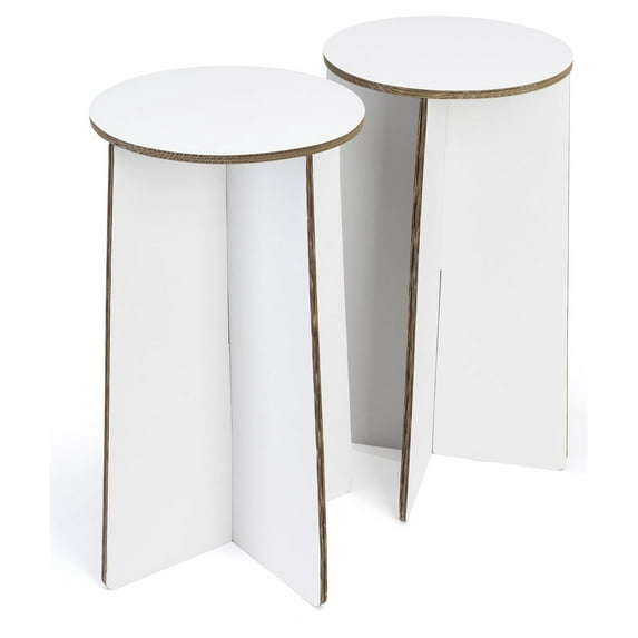 Displays2go, 18.5"w x 28"h Round Party Stools, Corrugated Cardboard, Ships Flat - White (FDCARDBS)