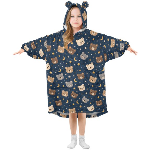 Wearable Blanket Hoodie Oversized Blanket Hoodie for Boys Girls Teens 3-14YR Bears Stars