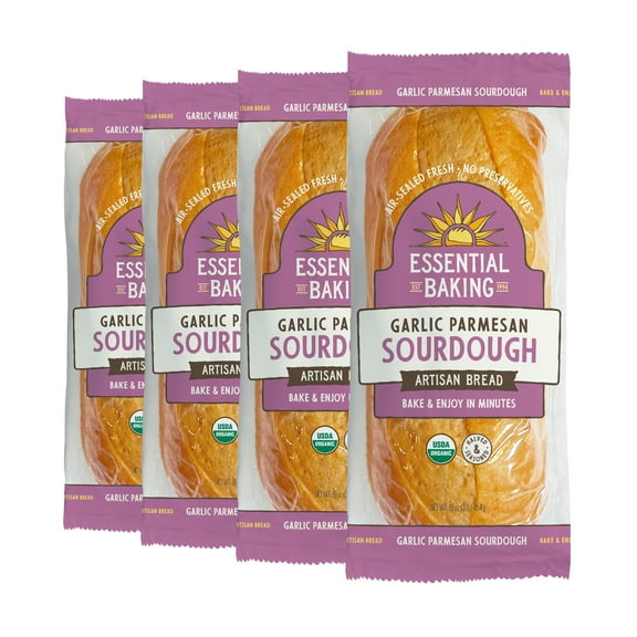 Essential Bake at Home Garlic Parmesan Bread, Certified Organic, Shelf-Stable, 16 oz, 4 Pack