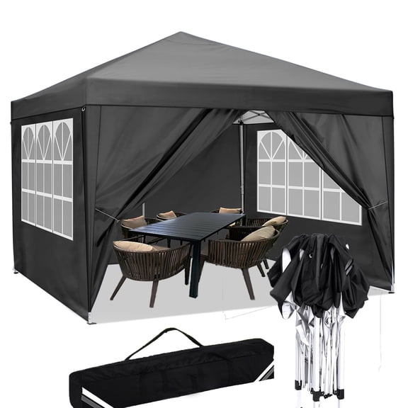 COBIZI 10x10 Pop up Canopy with Sidewalls Waterproof Outdoor Canopy Gazebo Anti-UV Instant Foldable Canopy Tent for Party with Carry Bag,Black