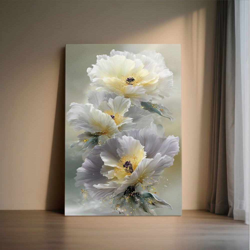 1pc Elegant White and Gray Peony Canvas Wall Art, Framed Decor room hanging Wall Picture Decor for Home Gifts, Ideal for living room, bathroom, bedroom, kitchen wall art decor canvas wall art
