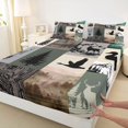 thumbnail image 4 of Castle Fairy Rustic Wildlife Deer Bear Duck Queen Sheets 4 Pieces for Teens,Smooky Jungle Animal Queen Sheet Sets,Brown Gray Green,1 Fitted Sheet, 1 Flat Sheet and 2 Pillowcases, 4 of 6