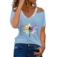 thumbnail image 1 of Camisetas Casuales para Mujeres Correa de Hombro de Verano Camiseta con Cuello en V, Manga Corta Top Ligero para el Hogar Y la Fiesta, 1 of 7