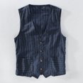 thumbnail image 6 of Joernso British Style Men Waistcoat V-neck Collarless Sleeveless Striped Print Vest Coat with Pockets Single Breasted Vest, 6 of 8