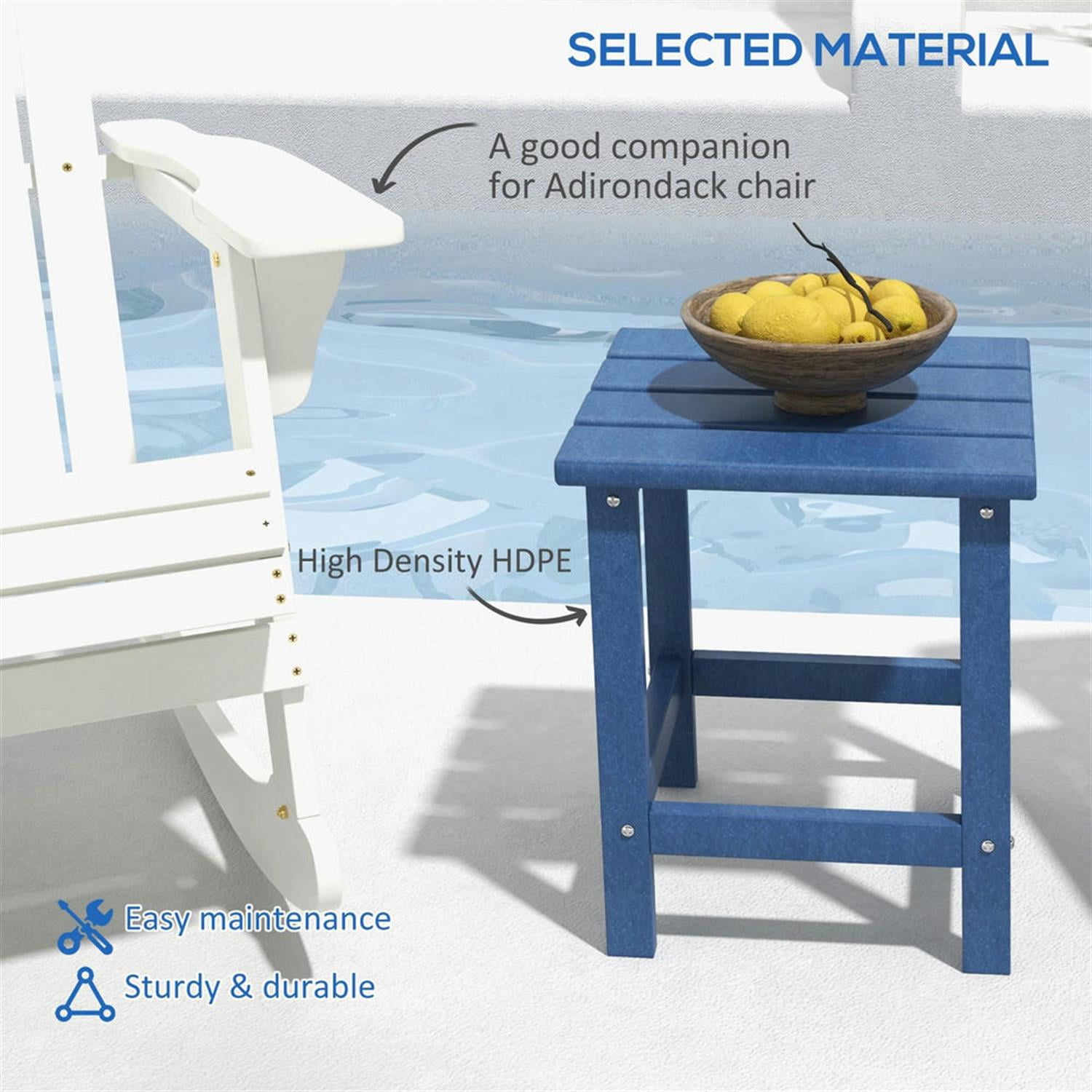 Demi Bonn 15" Square Outdoor End Table, HDPE Plastic Tea Table with Adirondack Chair Compatibility for Backyard & Lawn, Blue