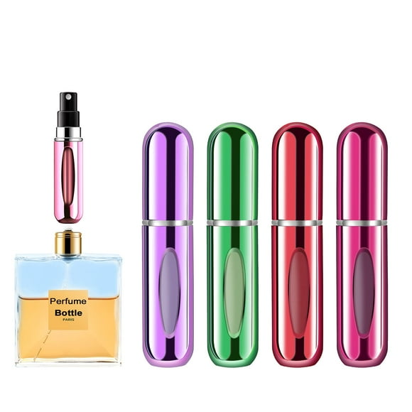 Portable Mini Refillable Perfume Atomizer Bottle,5ml Atomizer Refillable Perfume Spra Bottle, Scent Pump Case, Perfume Atomizer Refillable Travel(4 Pack) (Rose Red, Red, Green, Purple)
