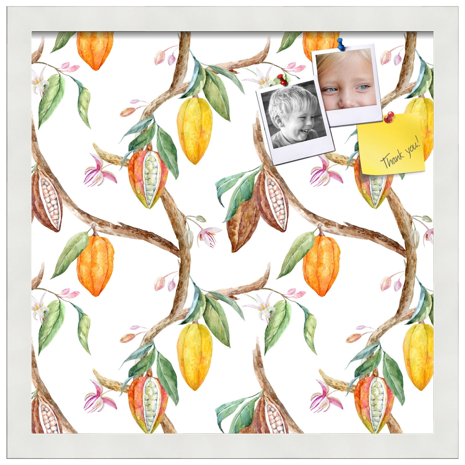 PinPix 16x16 Custom Cork Bulletin Board Fruit on Vine White Poster Board Has a Fabric Style Canvas Finish, Framed in Fruit on Vine White, by ArtToFrames (PinPix-1895)