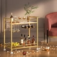 thumbnail image 4 of Gold White Bar Cart with Wine Rack and Glass Holder, 2-Tier Rolling Serving Cart for Kitchen Living Room, 4 of 6
