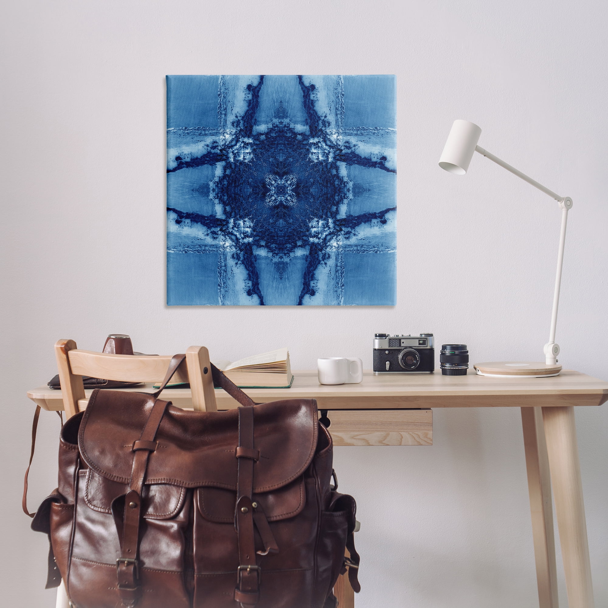 Stupell Industries Blue Geometric Shapes Abstract Painting Wrapped Canvas Art Print Wall Art, 36 x 36