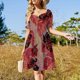 thumbnail image 4 of Vestido de fiesta de lujo para mujer con estampado floral tropical de Kona On Fire, de manga corta., 4 of 7