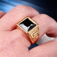 thumbnail image 3 of PAMTIER Men's Vintage Stainless Steel Carved Alphabet F Square Cut Black Gemstone Signet Biker Ring Brushed Finish Wedding Band Gold Size 12, 3 of 4